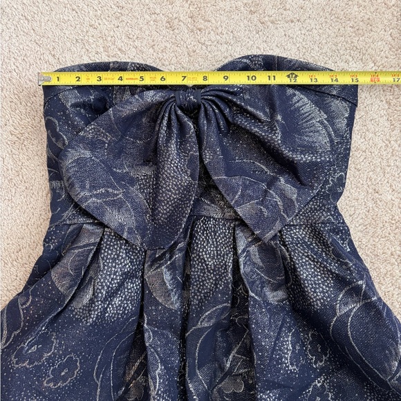 Rebecca Taylor Strapless Women's Mini Dress Navy Blue Floral Metallic Sz 10 Silk - Picture 13 of 14